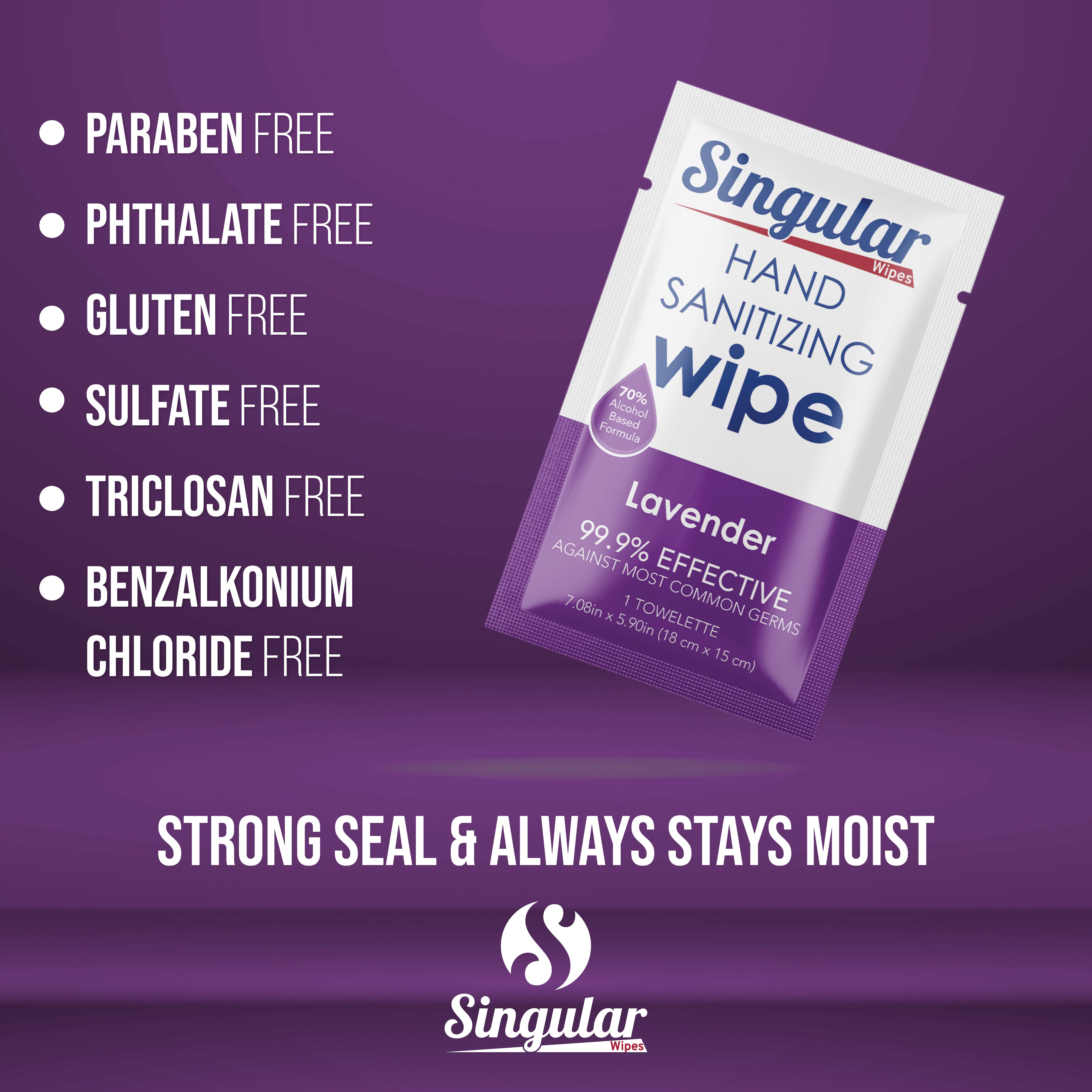 HAND SANITIZING WIPES - Individually Packed Premium Hand Sanitizing Wipes for Travel, Home, Office, School, etc. with Fragrance and Moisturizer - Made in USA (Lavender 30ct Box)