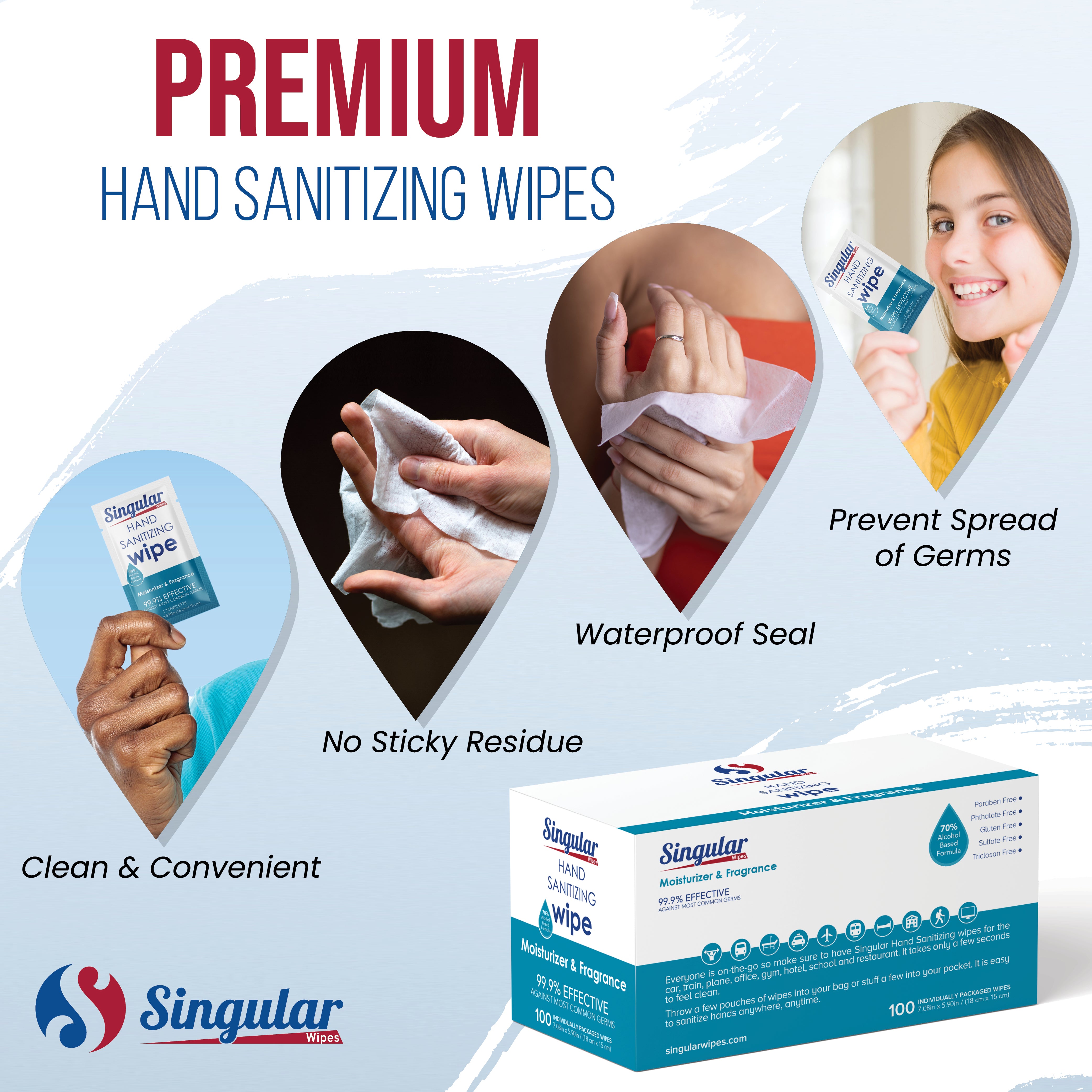 HAND SANITIZING WIPES - 100ct - Individually Packed Premium Hand Sanitizing Wipes for Travel, Home, Office, School, etc. with Fresh Citrus Fragrance and Moisturizer - Made in USA