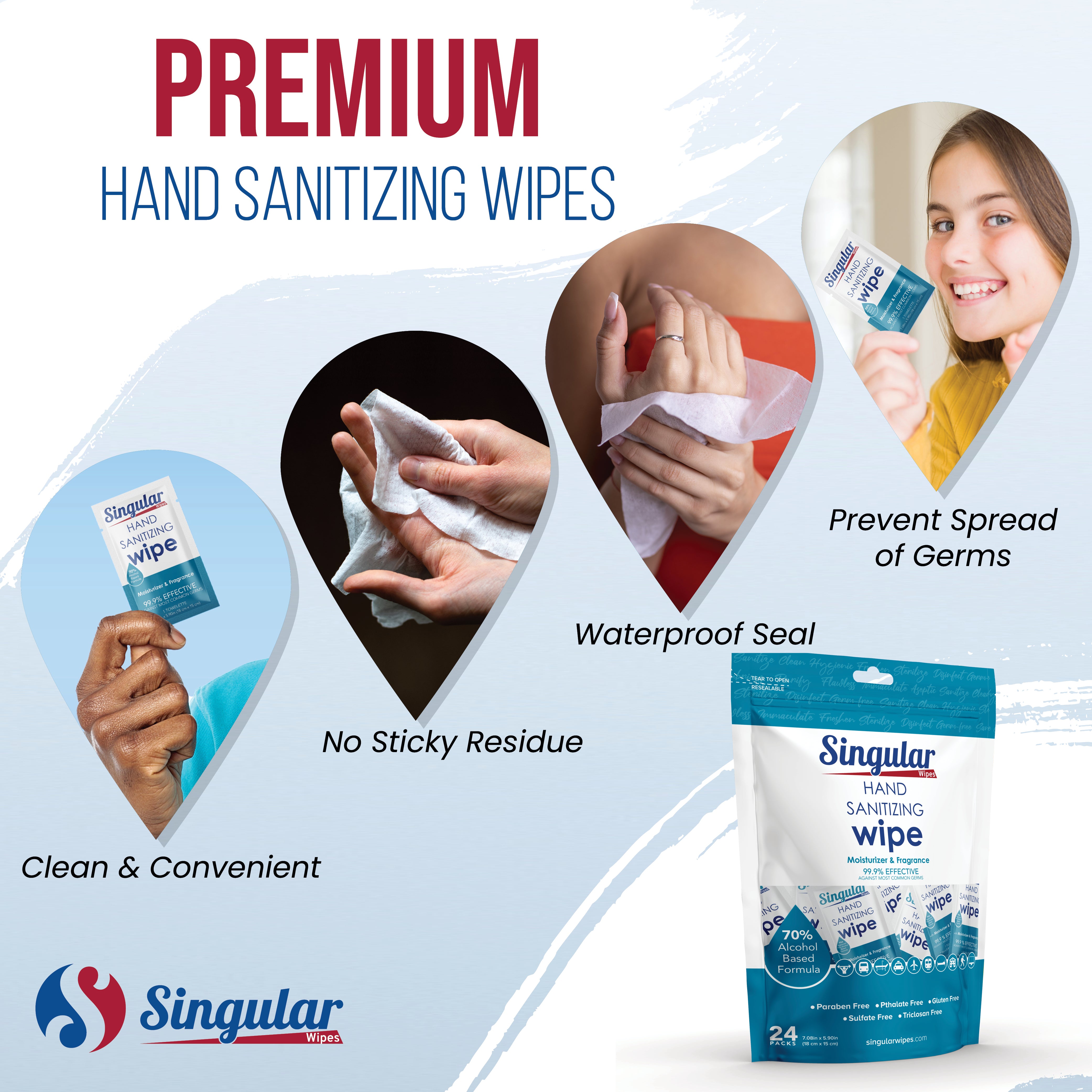 HAND SANITIZING WIPES - Individually Packed Premium Hand Sanitizing Wipes for Travel, Home, Office, School, etc. with Fresh Citrus Fragrance and Moisturizer - Made in USA (Fresh Citrus 24ct Bag)