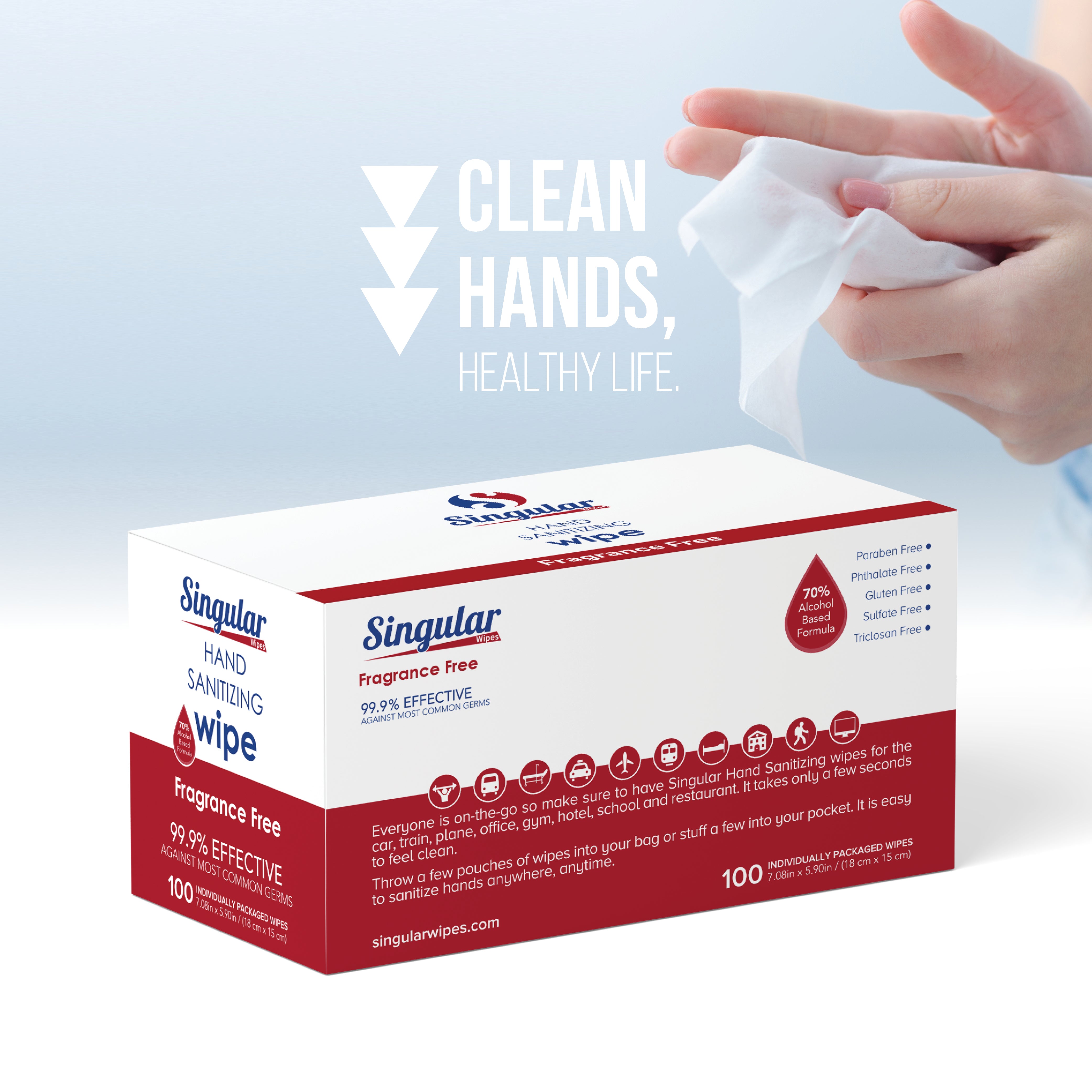 HAND SANITIZING WIPES- 100ct - Individually Packed Premium Hand Sanitizing Wipes for Travel, Home, Office, School, etc. Fragrance Free with Moisturizer - Made in USA