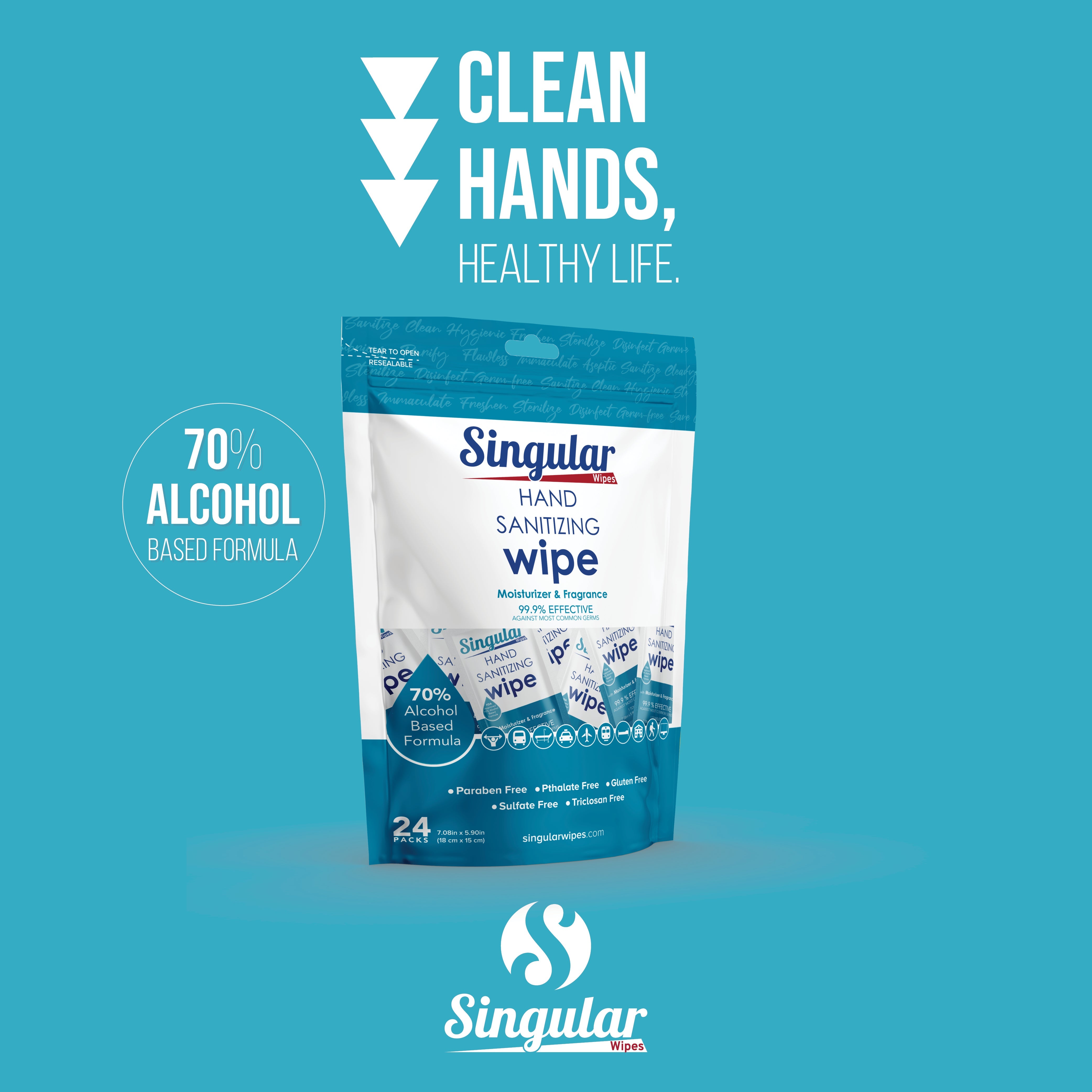HAND SANITIZING WIPES - Individually Packed Premium Hand Sanitizing Wipes for Travel, Home, Office, School, etc. with Fresh Citrus Fragrance and Moisturizer - Made in USA (Fresh Citrus 24ct Bag)