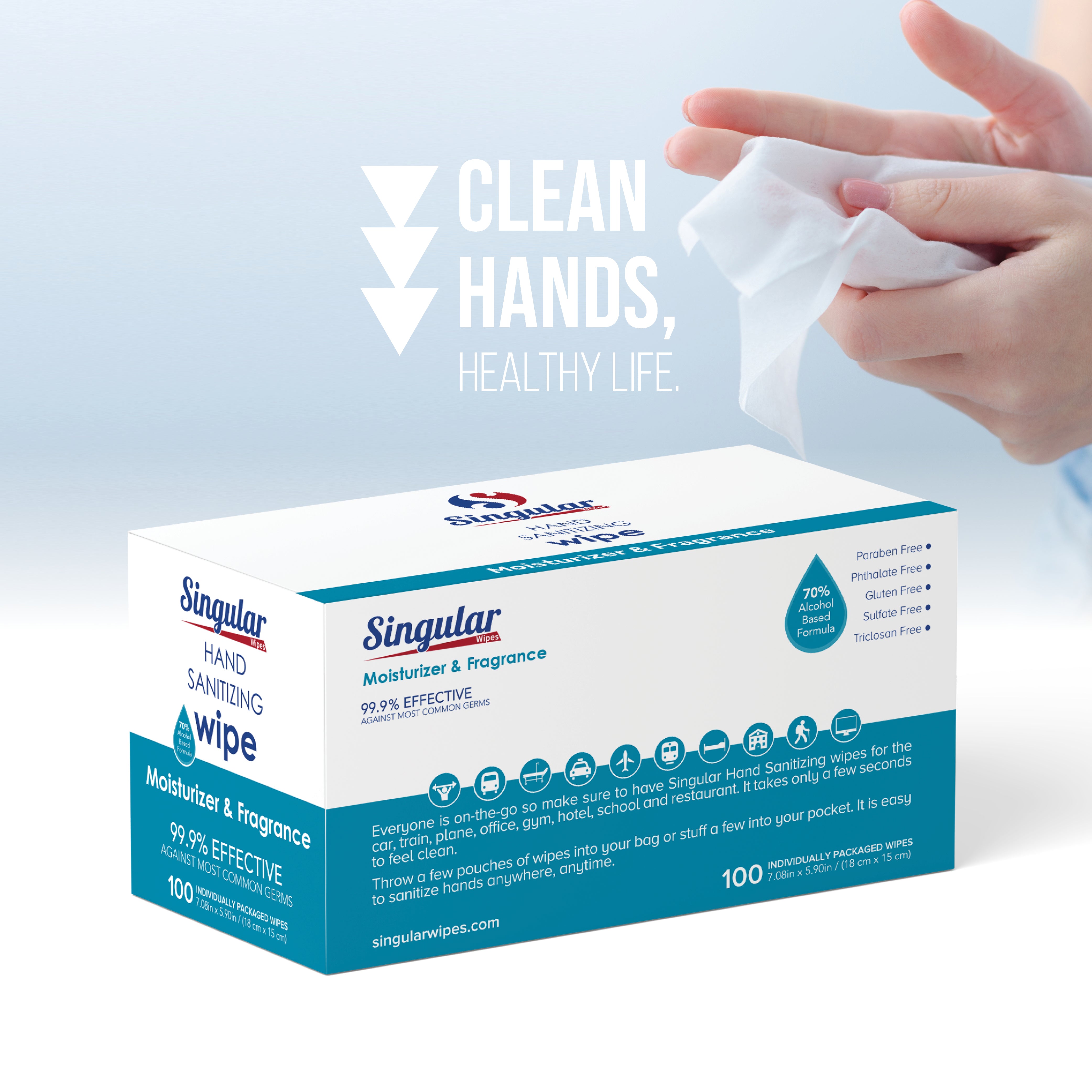 HAND SANITIZING WIPES - 100ct - Individually Packed Premium Hand Sanit –  Singular Wipes